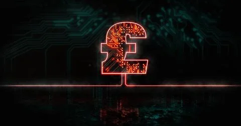 Image of glowing orange pound sing over blue processor socket Stock Illustration