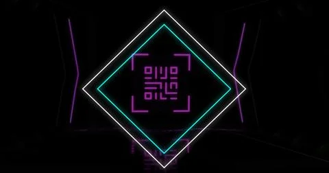 Image of glowing qr code over neon geometric shapes Stock Illustration