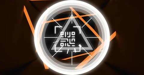Image of glowing qr code over neon geometric shapes イラスト素材