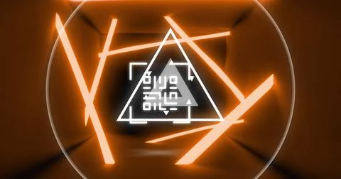 Image of glowing qr code over neon geometric shapes Stock Illustration