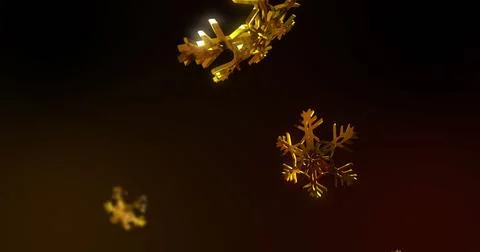 Image of gold snowflakes falling over black background Ilustração Stock