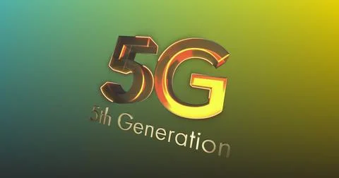 Image of golden 5g 5th generation text over soft green to yellow background Illustrazione stock