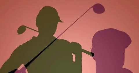 Image of golf player silhouettes over pink background Fotos Stock
