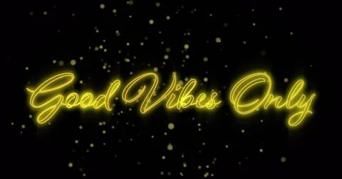Image of good vibes only over black background with golden dots Ilustração Stock