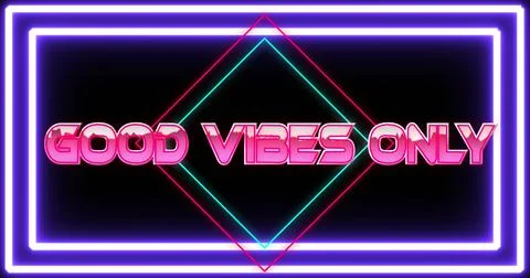 Image of good vibes only text in pink metallic letters over diamonds and neon Ilustração Stock