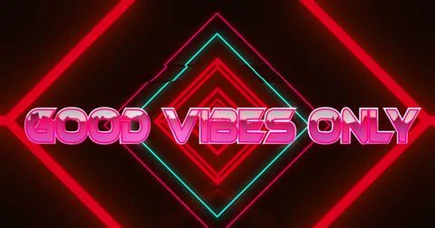Image of good vibes only text with shapes over black backround Ilustração Stock