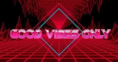 Image of good vibes only text with shapes over black backround Illustrazione stock