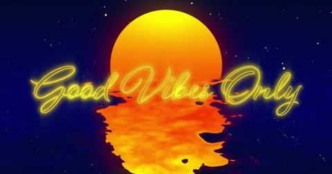 Image of good vibes only text over sea and sun Ilustração Stock