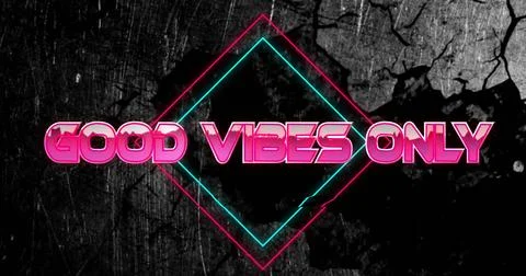 Image of good vibes only text over neon pattern background Ilustração Stock