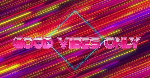 Image of good vibes only text over neon pattern background Ilustração Stock