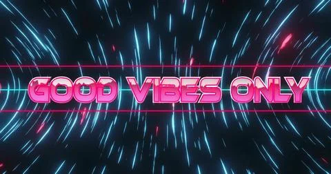 Image of good vibes only text over neon pattern background Illustrazione stock