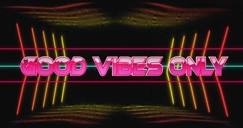 Image of good vibes only text between lines over arrows and abstract pattern in Stock Photos