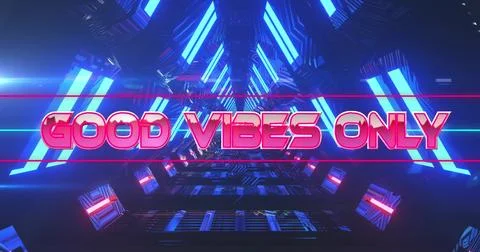 Image of good vibes only text moving in illuminated triangular tunnel 库存照片