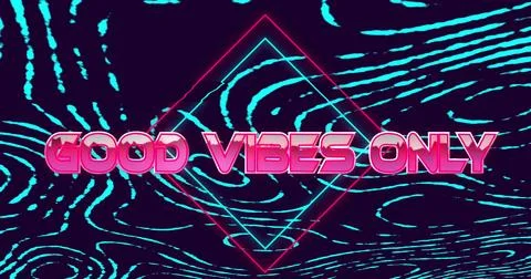 Image of good vibes only text on rhombuses with circular pattern over black Stock Photos