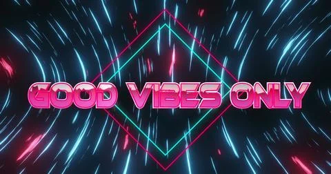 Image of good vibes only text on rhombuses with circular pattern over black 스톡 사진