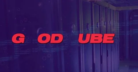 Image of good vibes text with data processing over server room Ilustração Stock