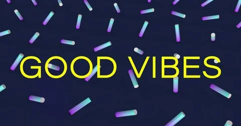 Image of good vibes text over pattern on black background 스톡 일러스트