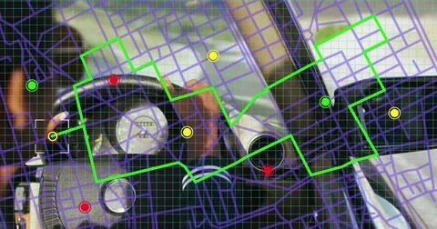 Image of gps visualization over car interior Stock Photos