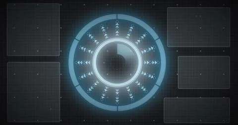 Image of gr code and data processing on digital screen Illustrazione stock