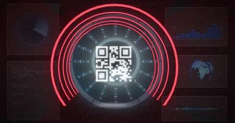 Image of gr code and data processing on digital screen Stock Illustration