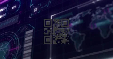 Image of gr code over data processing on digital screen Stock Illustration