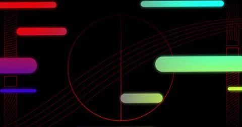 Image of gradient shapes in seamless pattern against abstract shapes on black イラスト素材