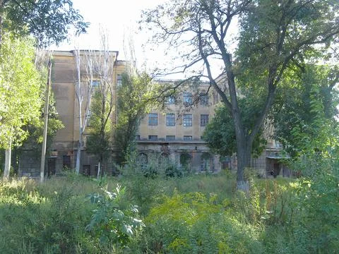 Image of a grand, classical building set within an overgrown garden or park T Fotos de archivo
