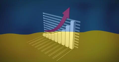 Image of graph and arrow over flag of ukraine Illustrazione stock