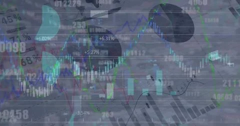 Image of graph and charts over data processing Stock Photos
