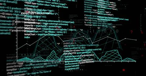 Image of graph and data processing over black background Stock Illustration