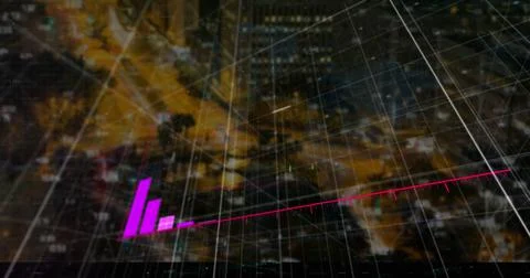 Image of graph and data processing over cityscape Stockillustratie
