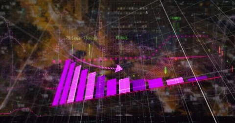 Image of graph and data processing over cityscape 스톡 일러스트
