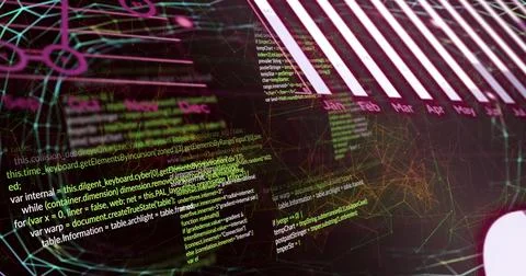 Image of graph and data processing on black background Stock-Illustration