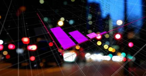 Image of graph and data processing over cityscape 写真素材