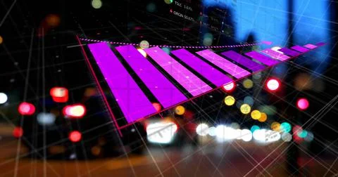 Image of graph and data processing over cityscape Stock Photos