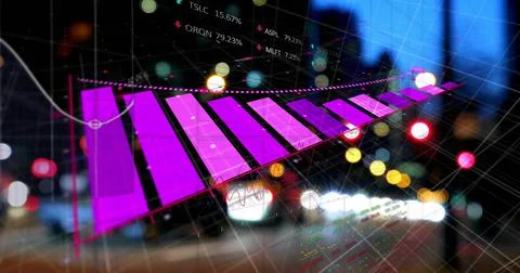 Image of graph and data processing over cityscape Stock Photos