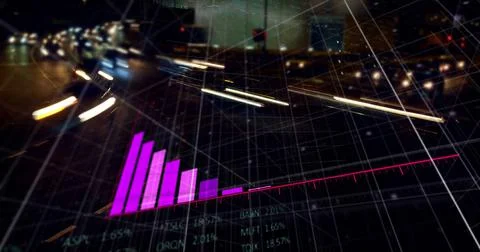 Image of graph and data processing over cityscape 写真素材