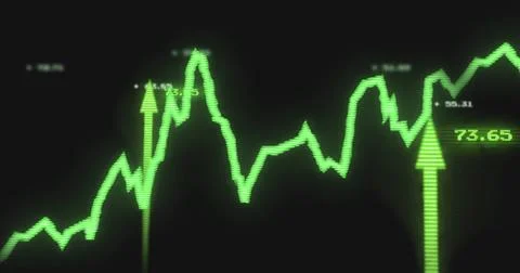 Image of graph with arrows over data processing on black background Stock Photos