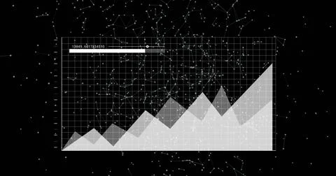 Image of graph interface processing data over moving networks on black Foto stock