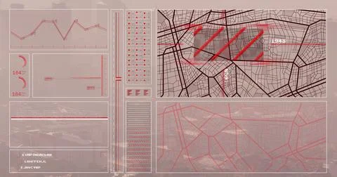 Image of graph, loading circles, bars, navigation pattern and computer lang.. 写真素材