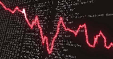 Image of graph over data processing on black background 写真素材
