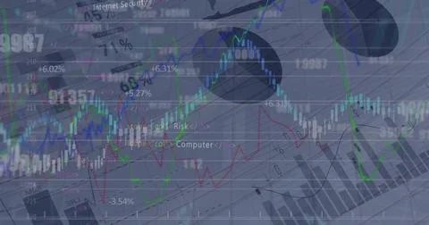 Image of graph over data processing and malware warning 스톡 사진