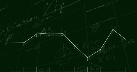 Image of graph over mathematical equations on black background 스톡 사진