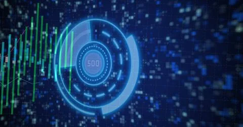 Image of graph over scope scanning with data processing and moving columns Stock Illustration