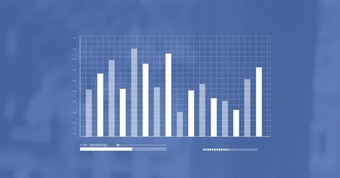 Image of graph processing data on blue background Illustrazione stock