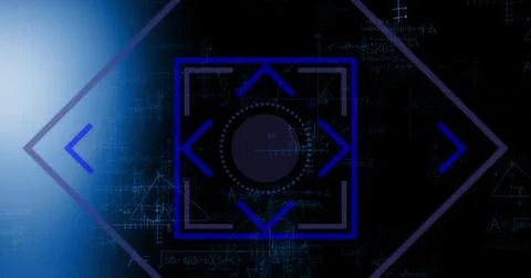 Image of graphical circle and square shapes with brackets scanning over Stock Illustration