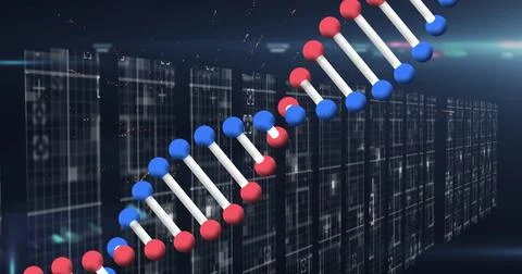 Image of graphical dna helix rotating with firework exploding against abstract Stock Illustration
