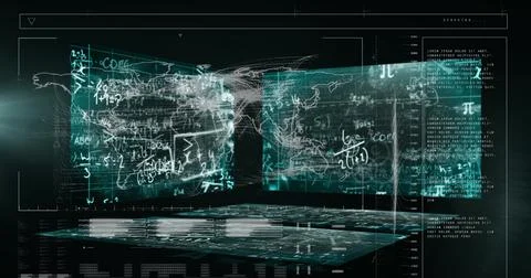 Image of graphical infographic interface with programming data, mathematics Stockillustratie