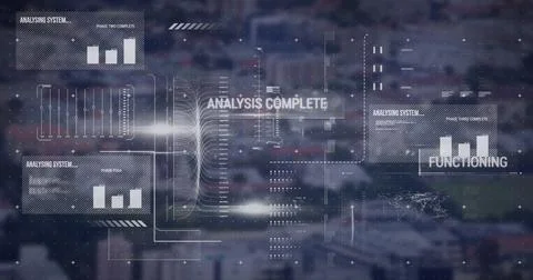 Image of graphical infographic interface screen with analysis, scanning and Stock-Illustration