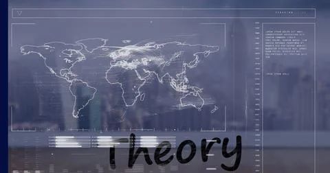 Image of graphical infographic interface screen with map, programming data and Foto stock